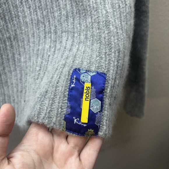 NOBIS Wool Angora Cowl Neck Snap Button Long Sweater Gray Knit Outdoors Granola - Picture 15 of 15